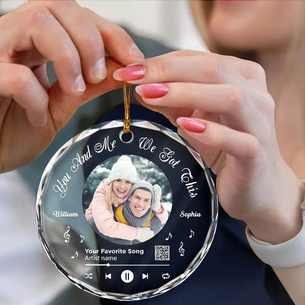 Custom Photo QR Code Song We Got This Couple - Personalized Circle Glass Ornament - Image 5