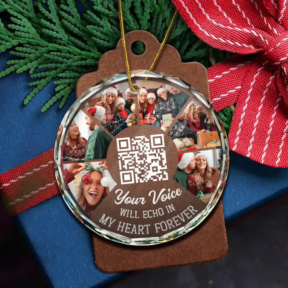Custom Photo QR Code Your Voice - Personalized Circle Glass Ornament - Image 6
