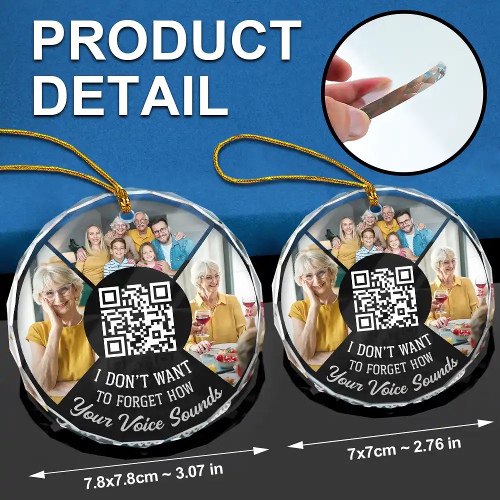 Custom Photo QR Code Your Voice - Personalized Circle Glass Ornament - Image 7