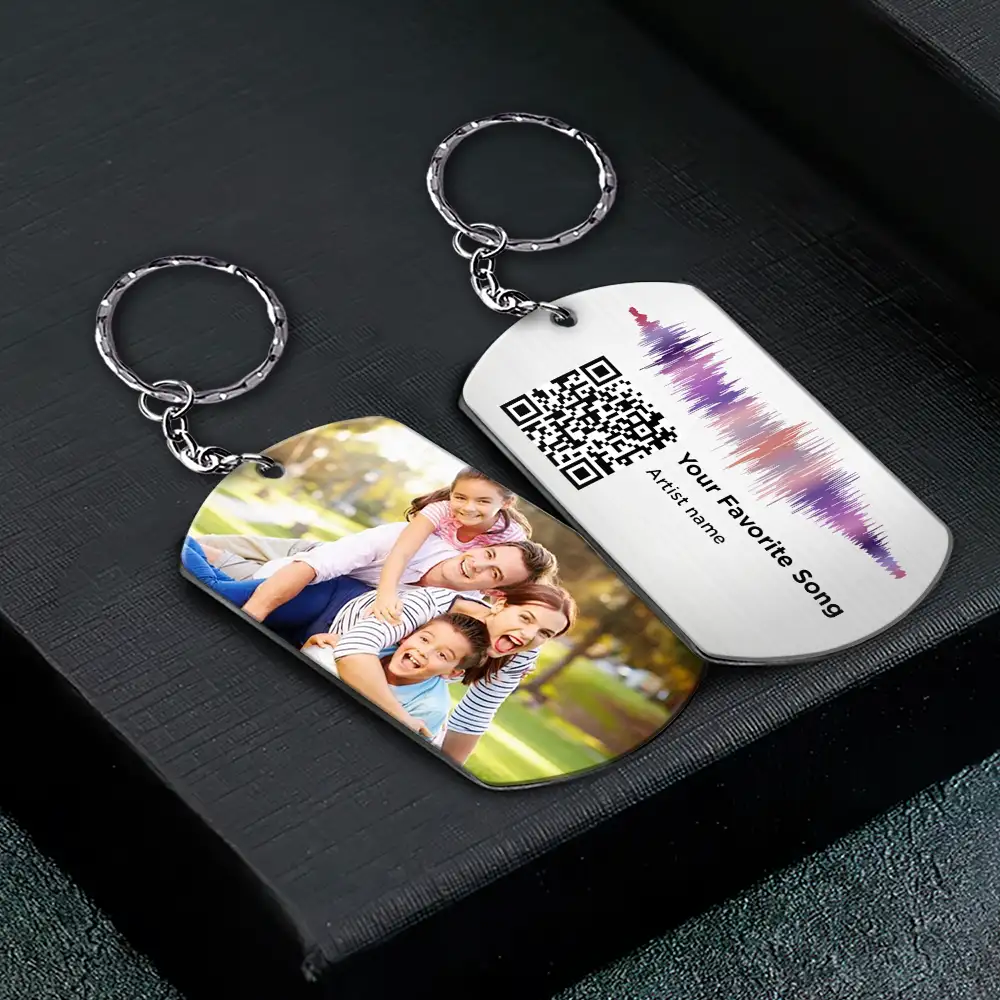 Custom Photo QR Song Code Soundwave - Personalized Aluminum Keychain - Image 3