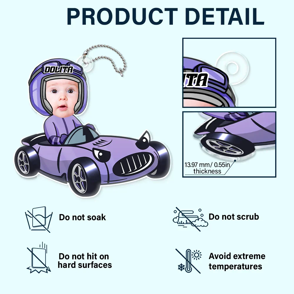 Custom Photo Racing Kid Toy Car Cute Racer - Personalized Acrylic Car Hanger - Image 6