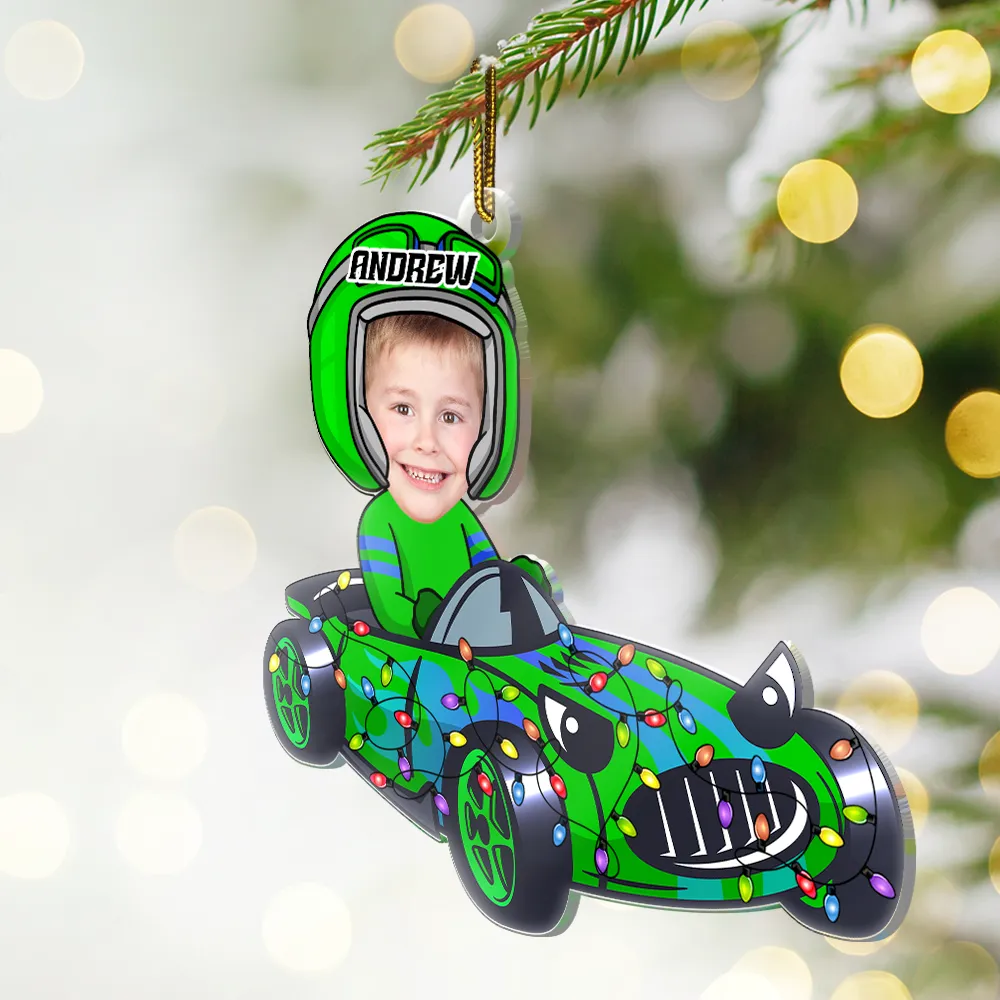 Custom Photo Racing Kid Toy Car Cute Racer - Personalized Cutout Acrylic Ornament - Image 3