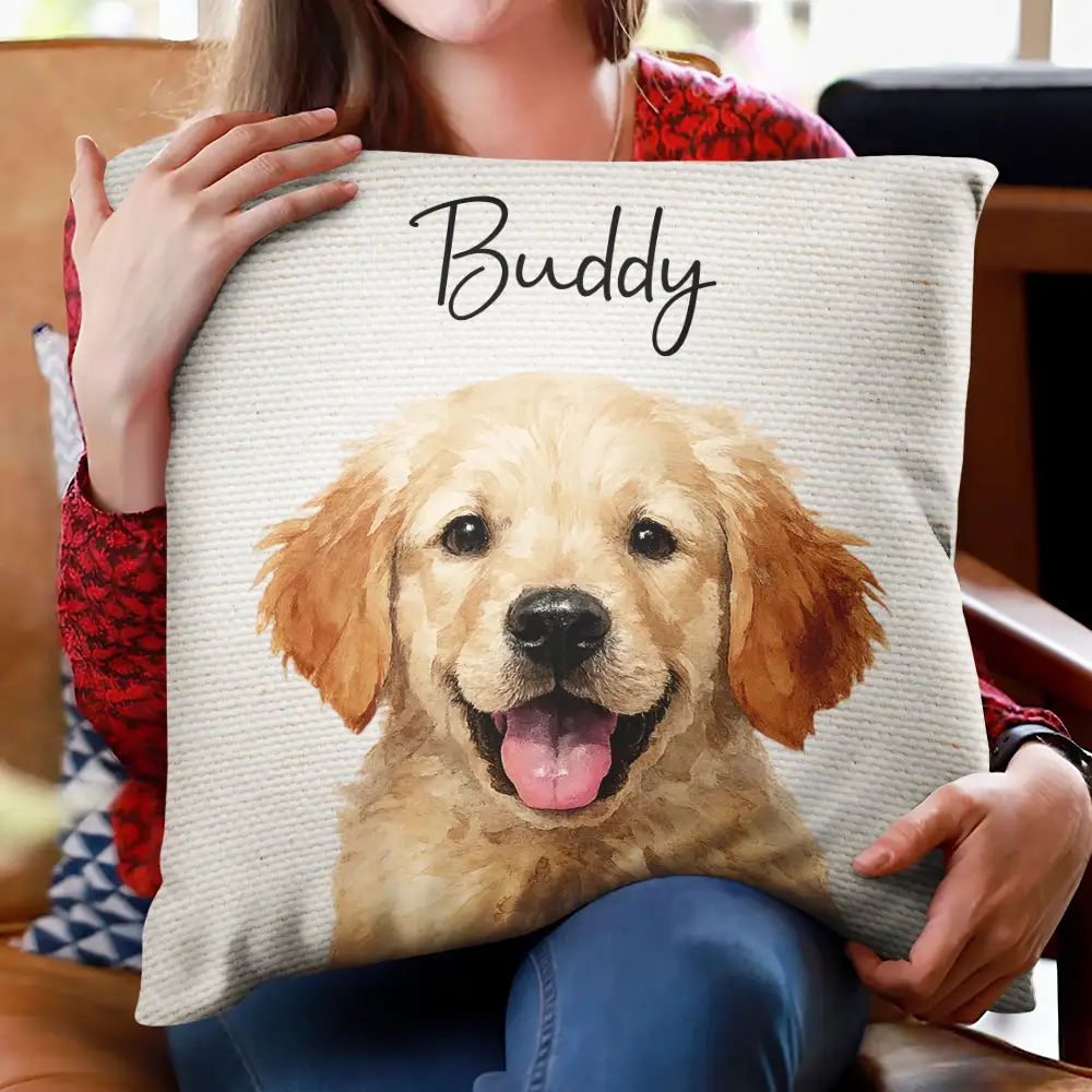 Custom Photo Realistic Watercolor Art Cat Dog Pet - Personalized Pillow - Image 3