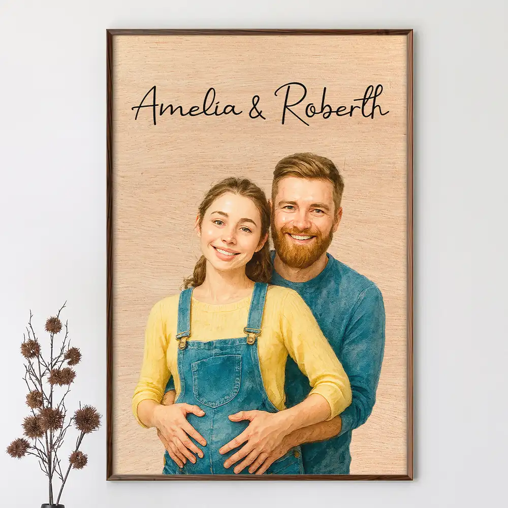 Custom Photo Realistic Watercolor Art Couple Family - Personalized Poster - Image 4