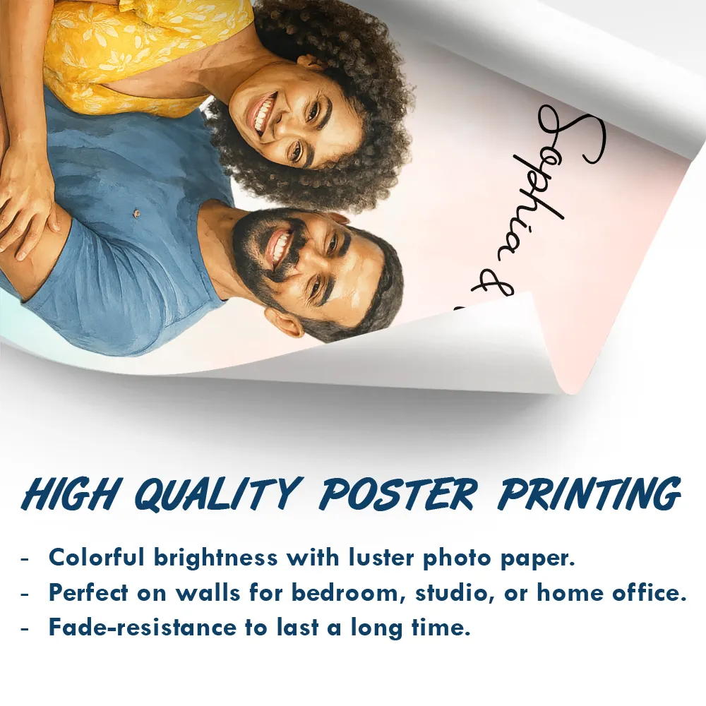 Custom Photo Realistic Watercolor Art Couple Family - Personalized Poster - Image 6
