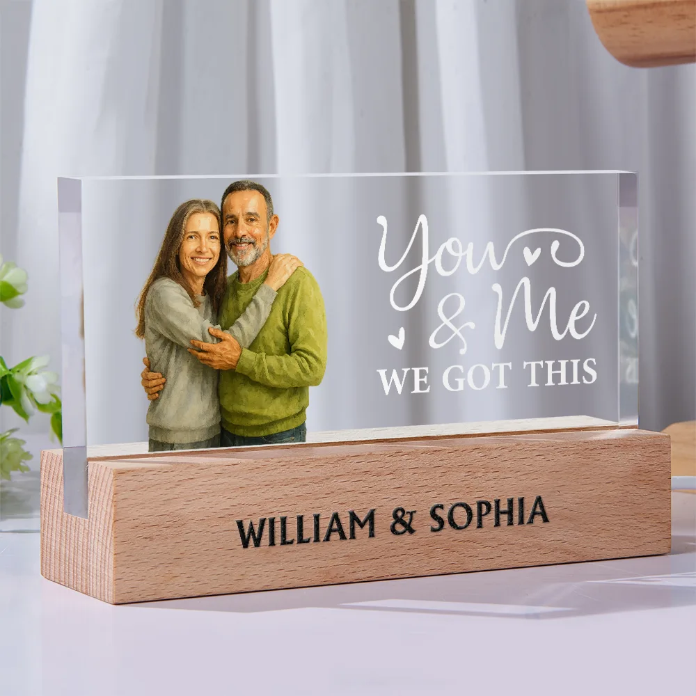 Custom Photo Realistic Watercolor Art Couple You & Me We Got This - Personalized Rectangle LED Light - Image 3