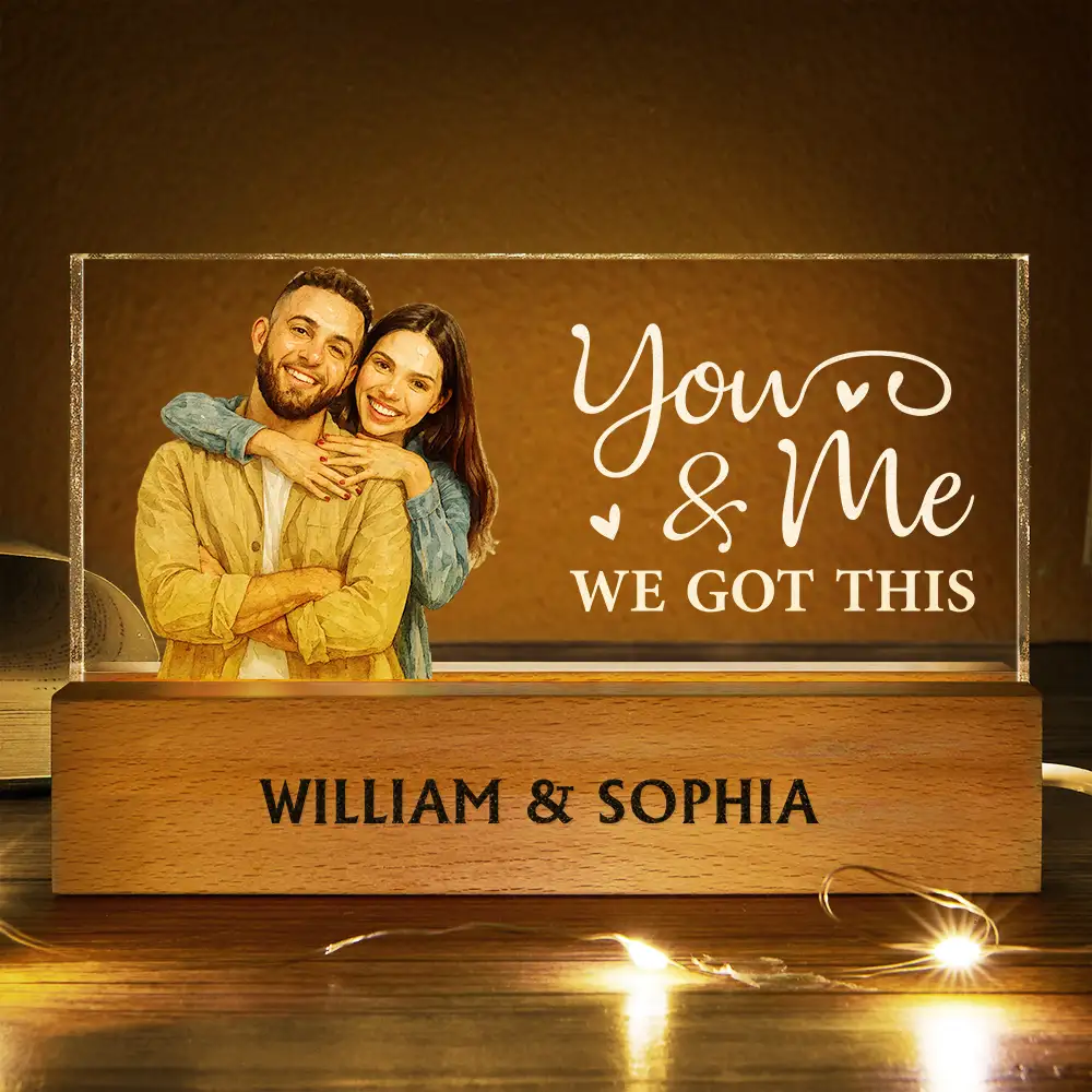 Custom Photo Realistic Watercolor Art Couple You & Me We Got This - Personalized Rectangle LED Light - Image 4