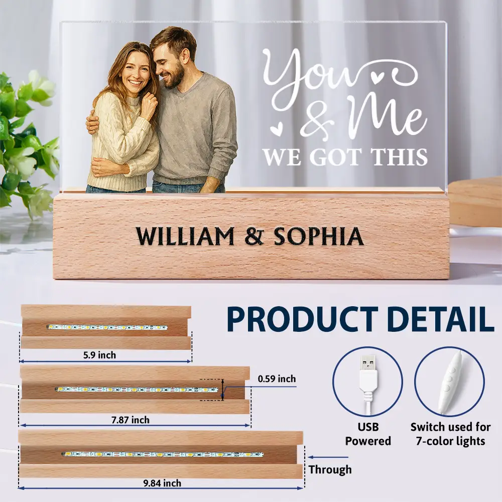 Custom Photo Realistic Watercolor Art Couple You & Me We Got This - Personalized Rectangle LED Light - Image 7