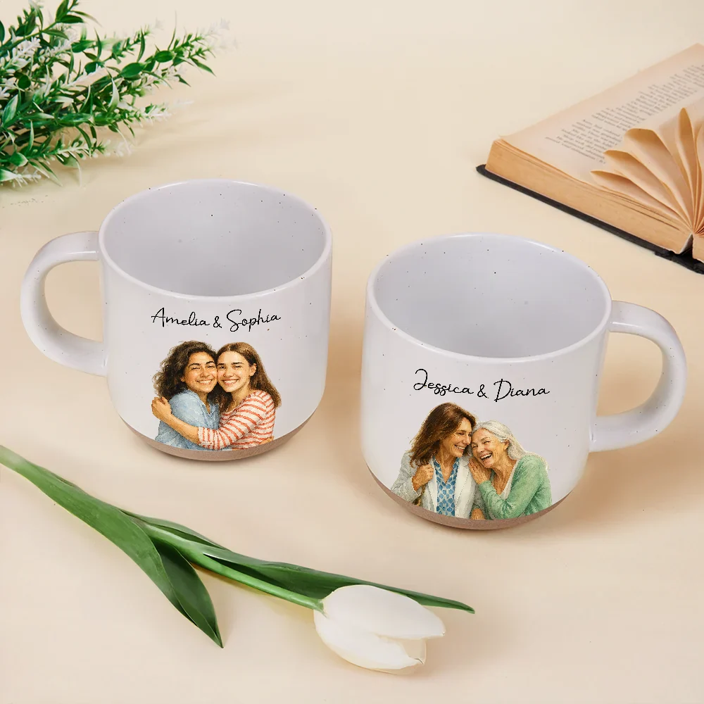 Custom Photo Realistic Watercolor Art Dog Cat Couple Bestie Family - Personalized Pottery Mug - Image 4