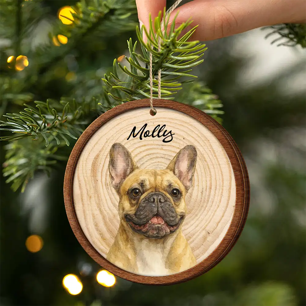 Custom Photo Realistic Watercolor Art Dog Cat Pet - Personalized 2-Layered Wooden Ornament - Image 3