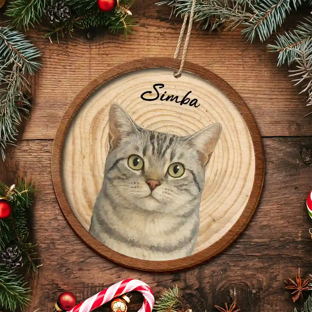 Custom Photo Realistic Watercolor Art Dog Cat Pet - Personalized 2-Layered Wooden Ornament - Image 5