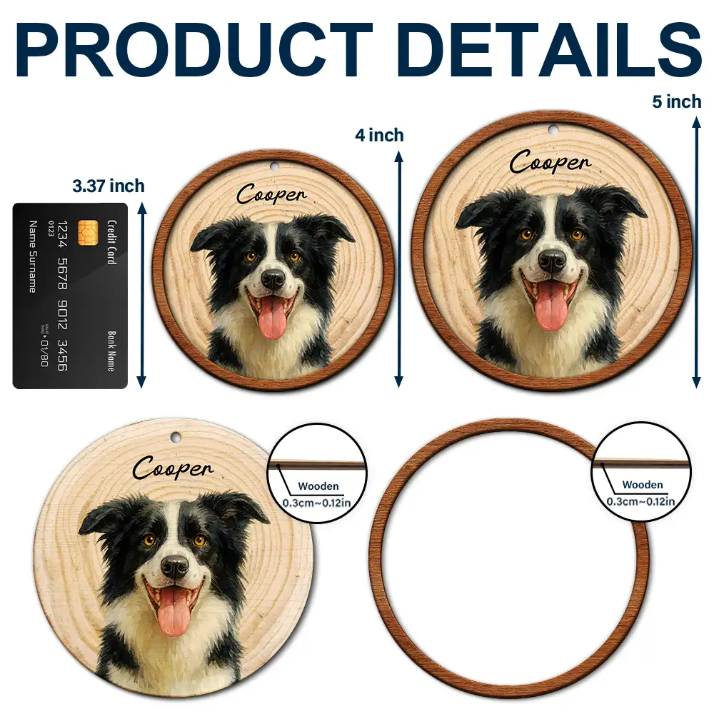 Custom Photo Realistic Watercolor Art Dog Cat Pet - Personalized 2-Layered Wooden Ornament - Image 6
