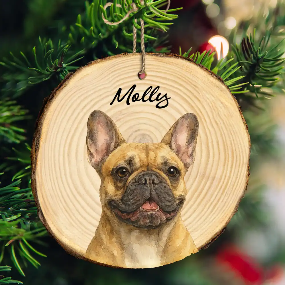 Custom Photo Realistic Watercolor Art Dog Cat Pet - Personalized Wood Slice Ornament - Image 4