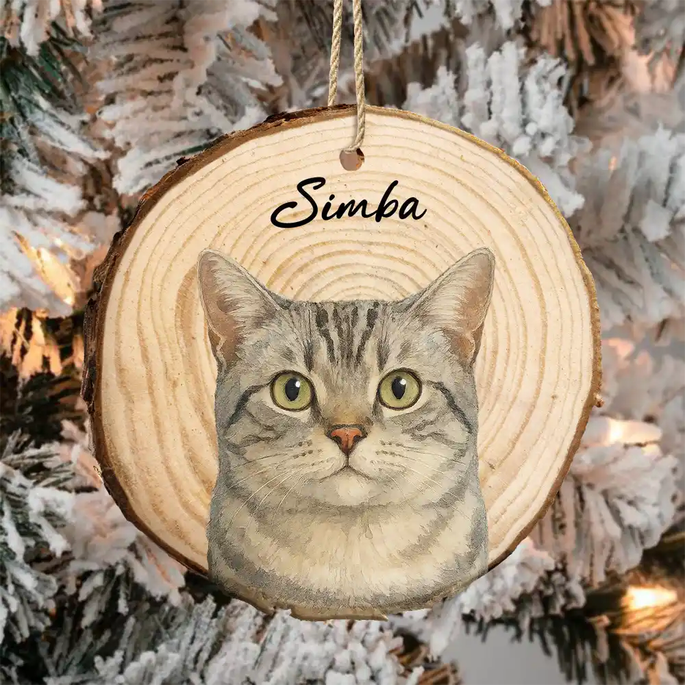 Custom Photo Realistic Watercolor Art Dog Cat Pet - Personalized Wood Slice Ornament - Image 5