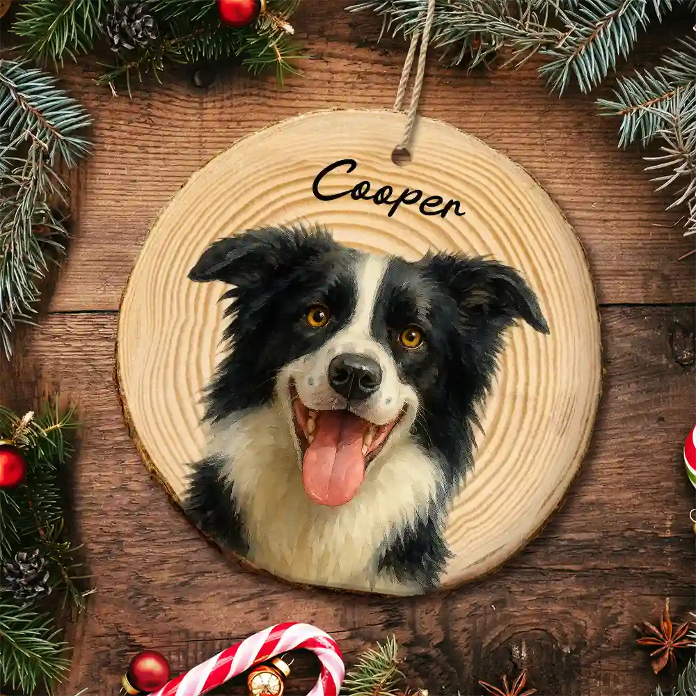 Custom Photo Realistic Watercolor Art Dog Cat Pet - Personalized Wood Slice Ornament - Image 6