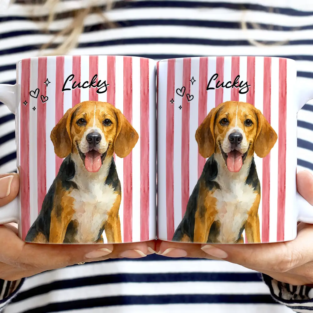 Custom Photo Realistic Watercolor Art Dog Cat Stripe Colors - Personalized White Edge-to-Edge Mug - Image 3