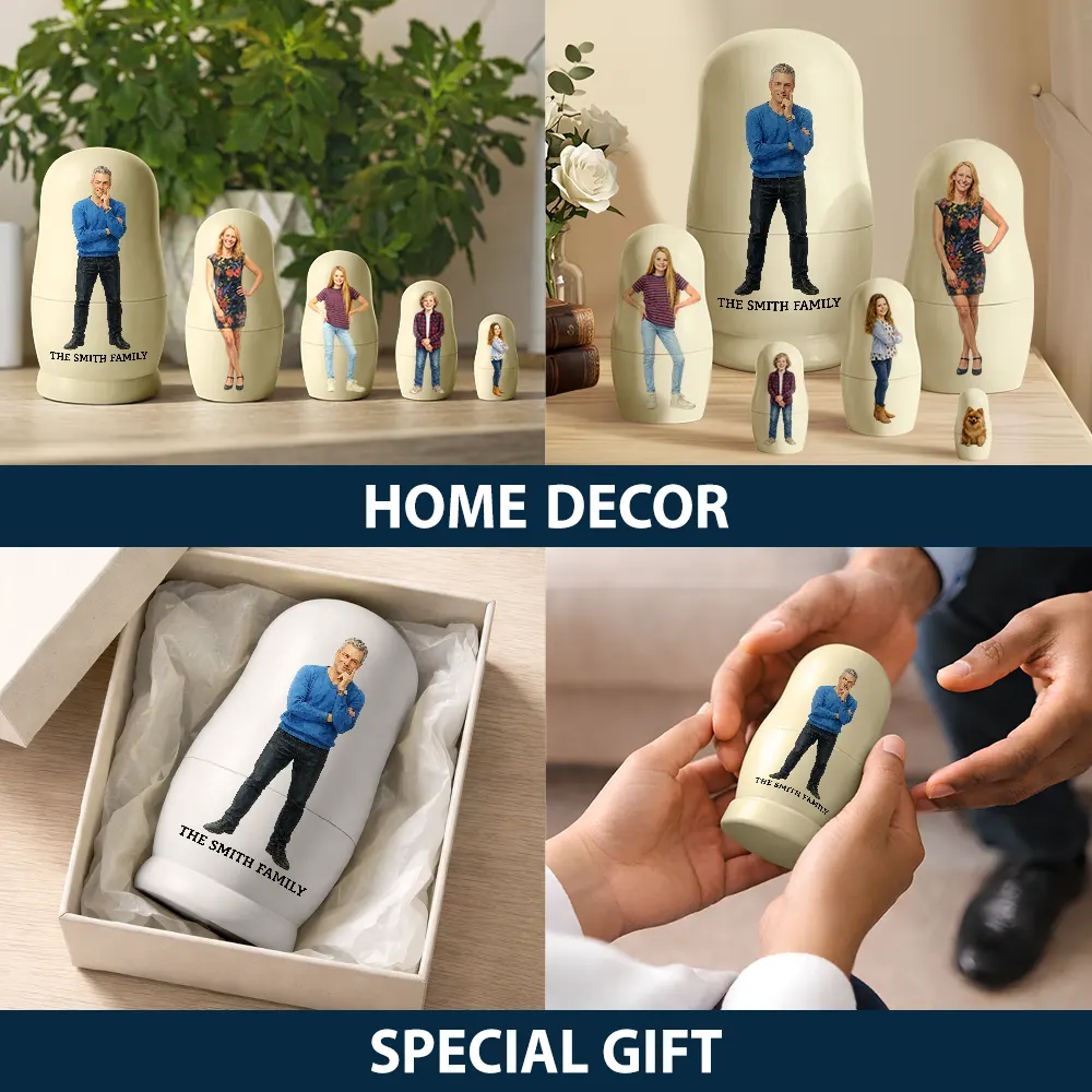 Custom Photo Realistic Watercolor Art Family Couple Besties - Personalized Portrait Nesting Doll - Image 7