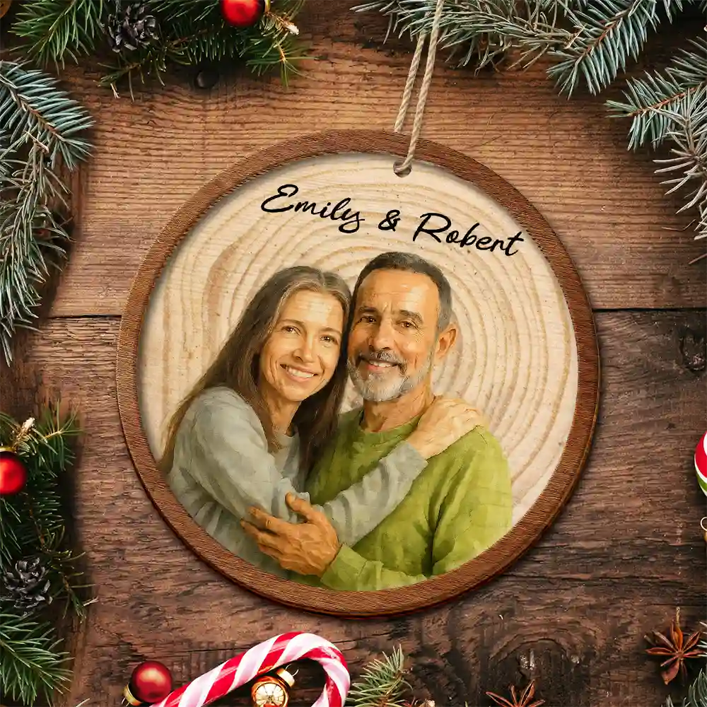 Custom Photo Realistic Watercolor Art Happy Couple - Personalized 2-Layered Wooden Ornament - Image 5
