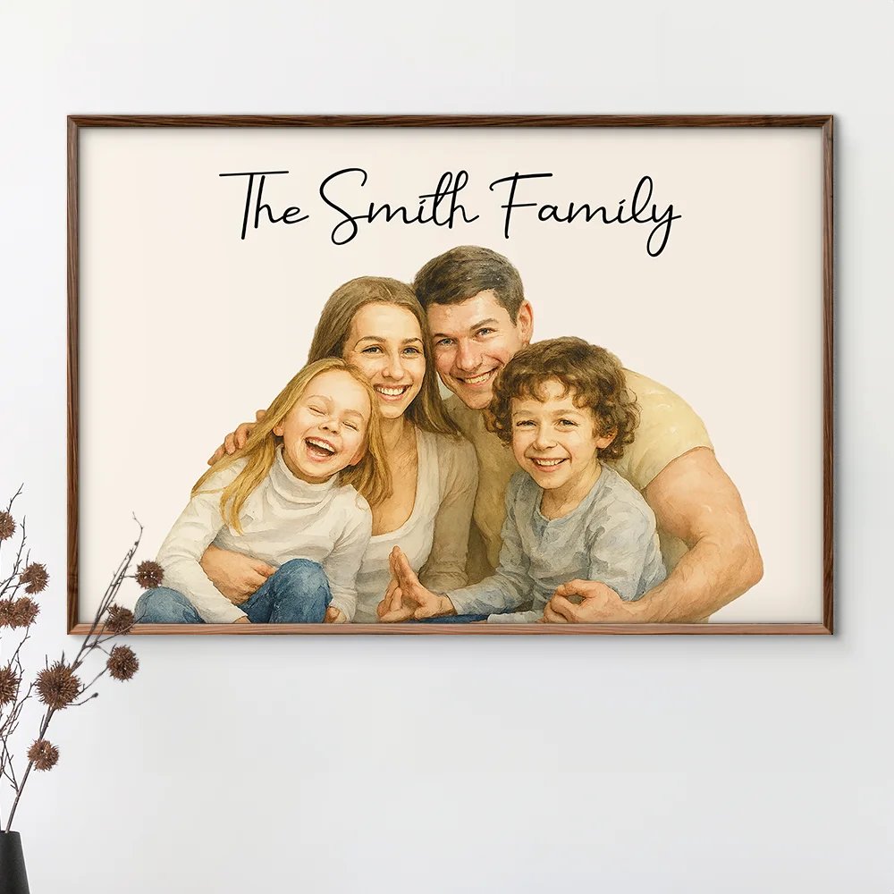 Custom Photo Realistic Watercolor Art Happy Family Parents Grandparents - Personalized Poster - Image 4