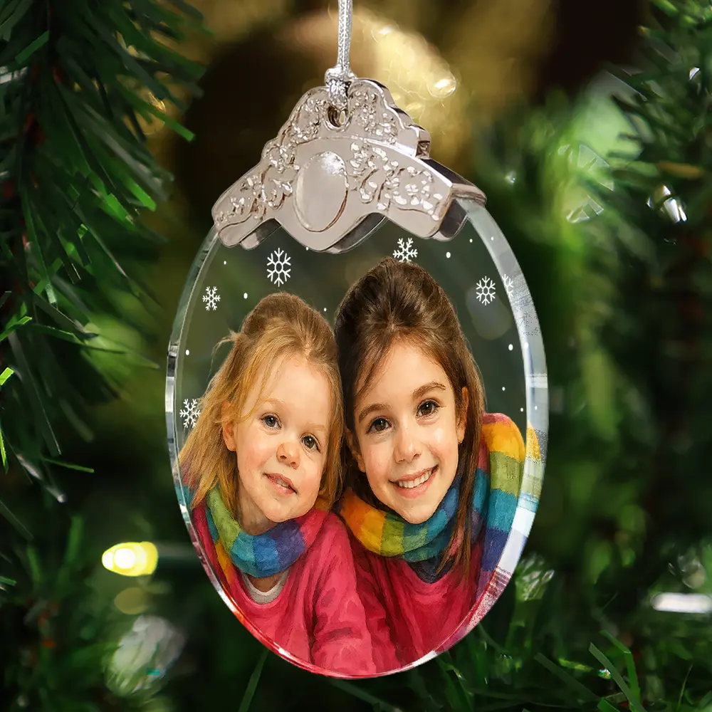 Custom Photo Realistic Watercolor Art Happy Kid - Personalized Glass Ornament With Silver Cap - Image 5