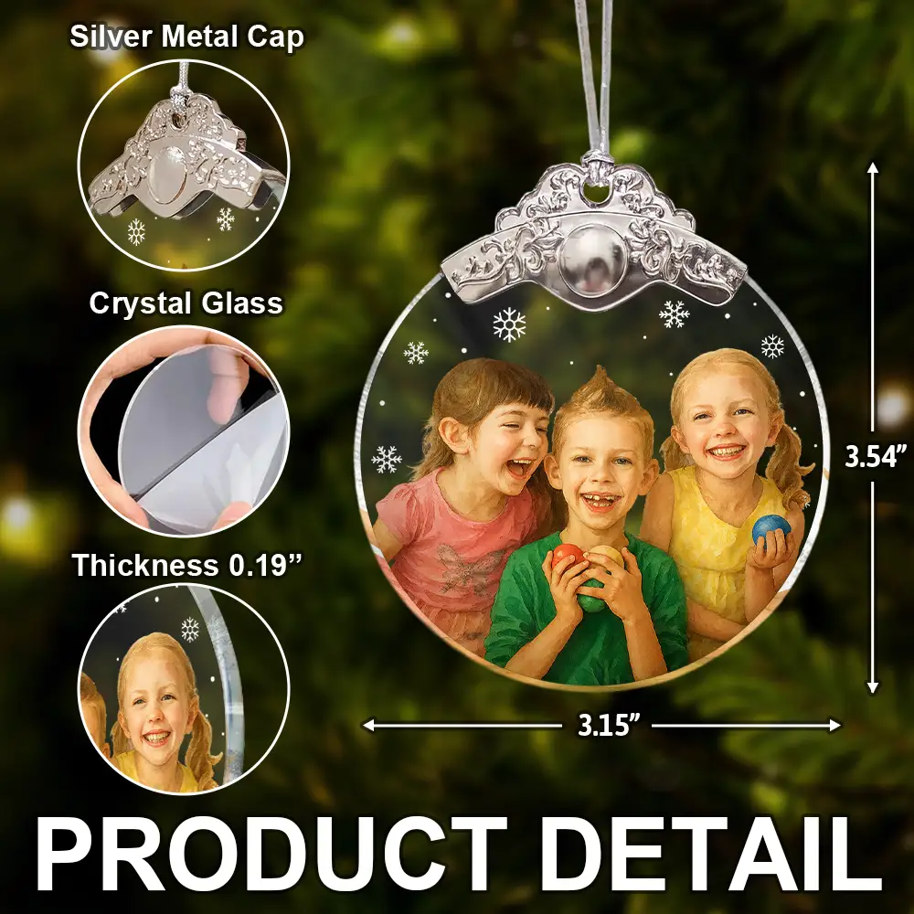 Custom Photo Realistic Watercolor Art Happy Kid - Personalized Glass Ornament With Silver Cap - Image 6
