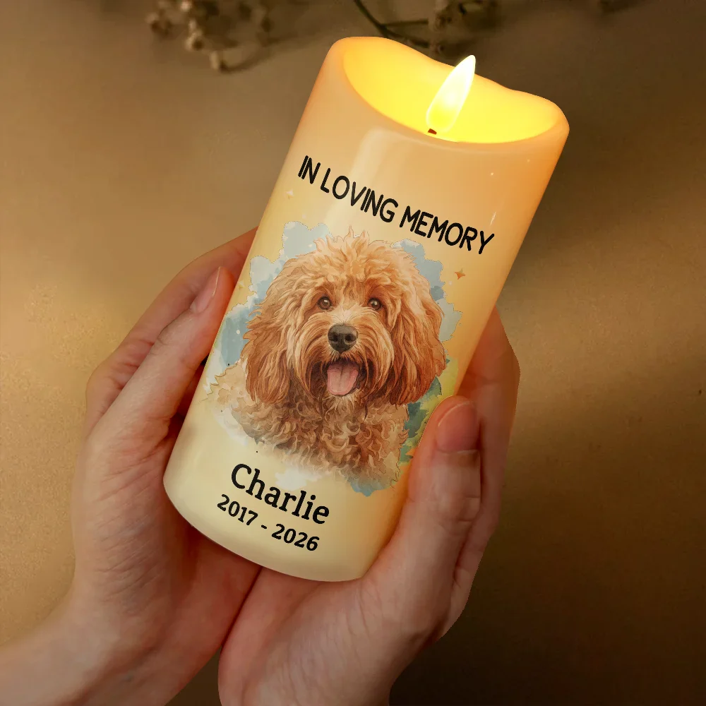 Custom Photo Realistic Watercolor Art Memorial Pet Loss Your Light Will Always Shine In My Heart - Personalized Flameless LED Candle - Image 4
