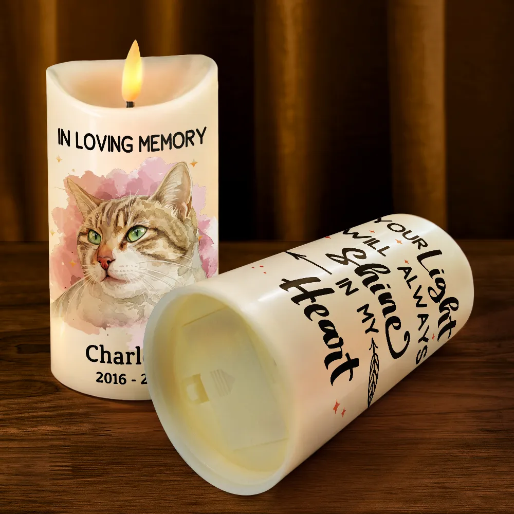 Custom Photo Realistic Watercolor Art Memorial Pet Loss Your Light Will Always Shine In My Heart - Personalized Flameless LED Candle - Image 5