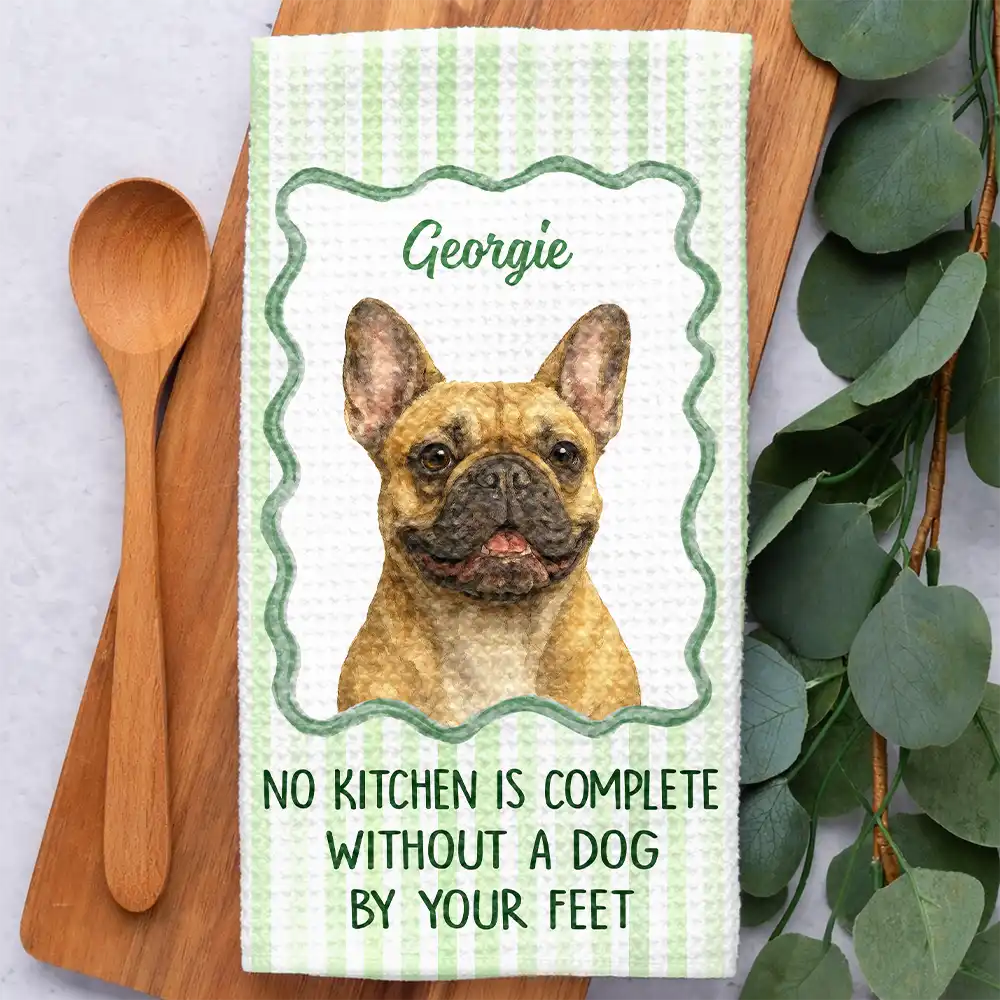 Custom Photo Realistic Watercolor Art No Kitchen Is Complete Without A Dog Cat By Your Feet - Personalized Kitchen Towel - Image 3
