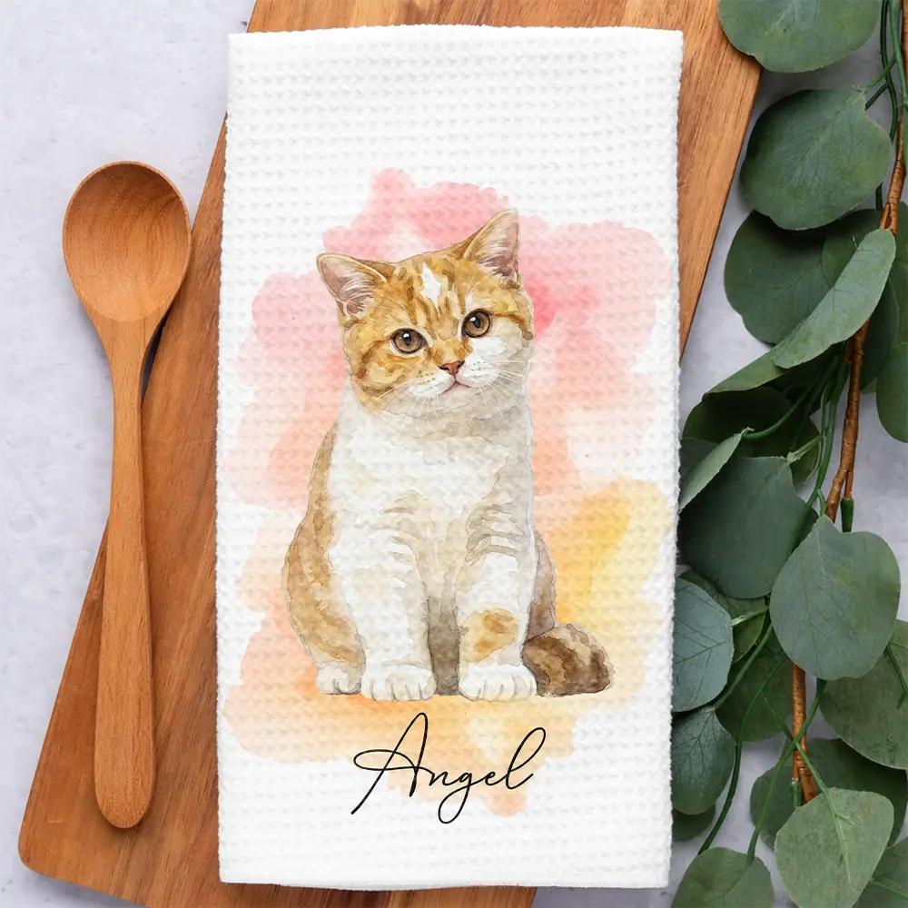 Custom Photo Realistic Watercolor Art Portrait Cat Dog Pet - Personalized Kitchen Towel - Image 3