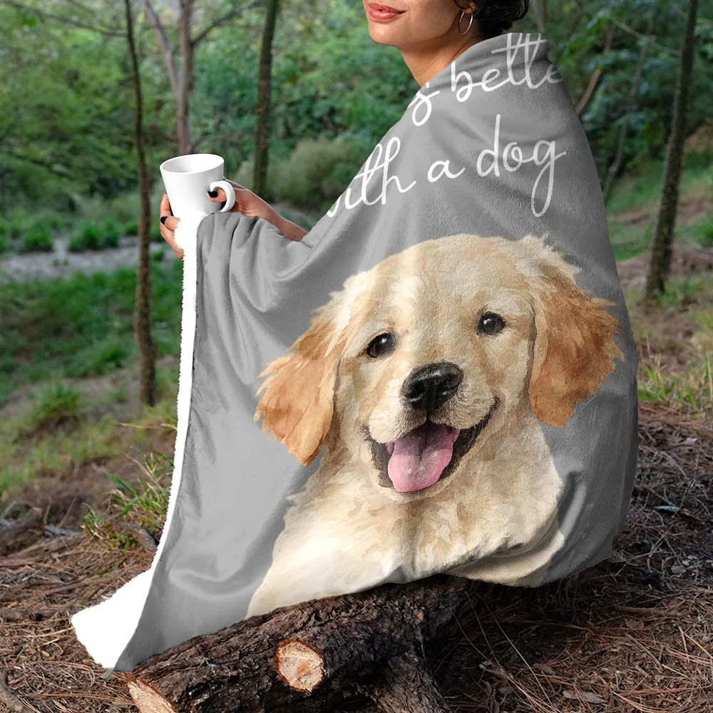 Custom Photo Realistic Watercolor Life Is Better With Dog - Personalized Fleece Blanket, Sherpa Blanket - Image 6