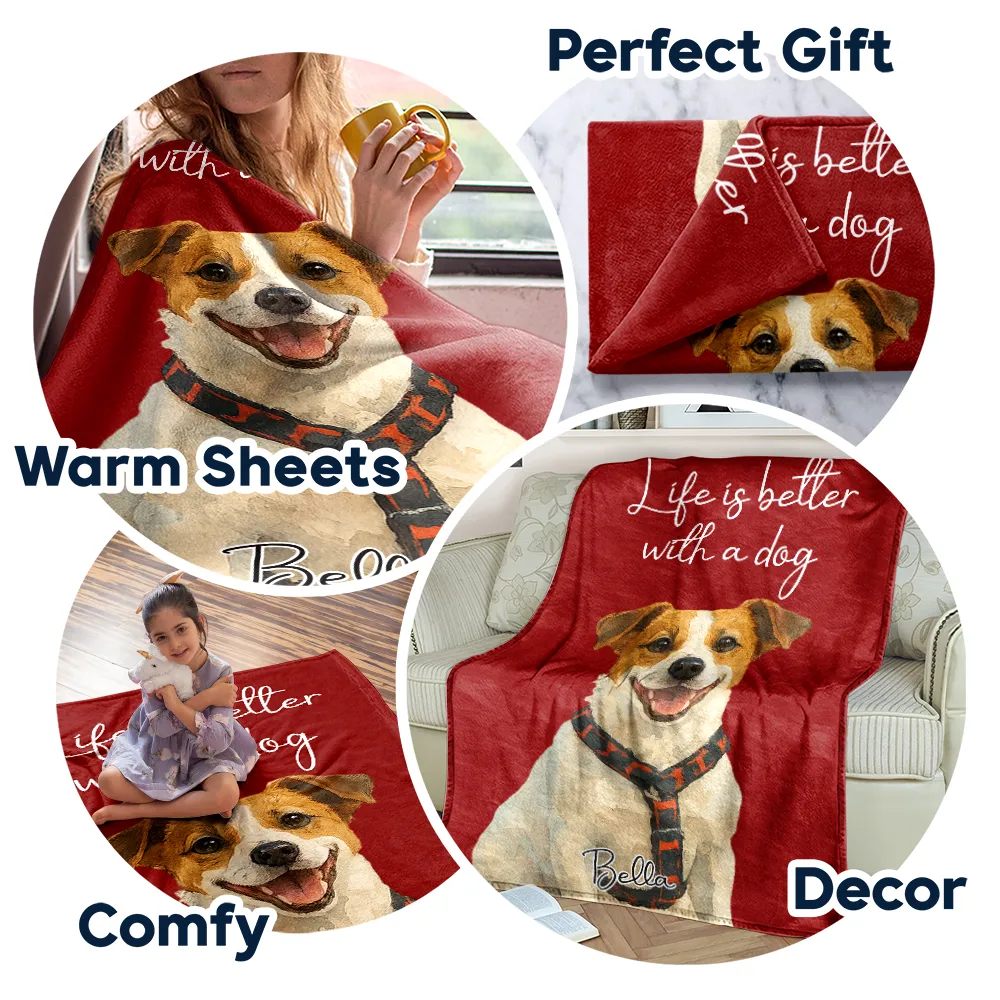 Custom Photo Realistic Watercolor Life Is Better With Dog - Personalized Fleece Blanket, Sherpa Blanket - Image 8