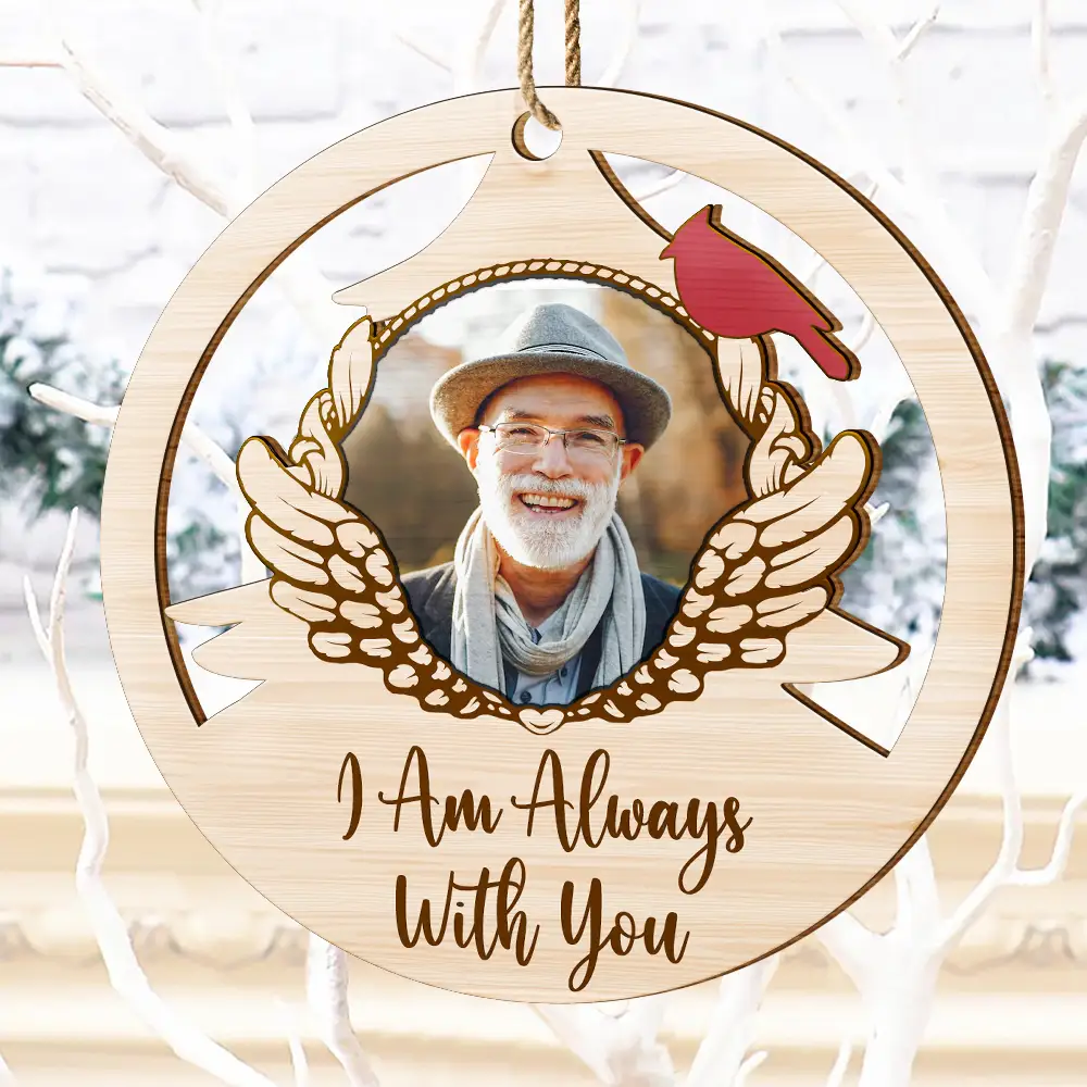 Custom Photo Red Cardinal On Christmas Tree - Personalized Wooden Cutout Ornament - Image 4