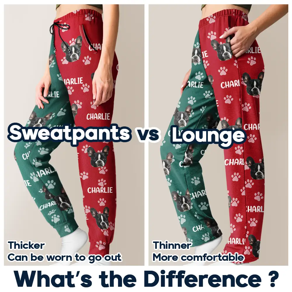 Custom Photo Red Green Pet Face - Personalized Pajama Pants - Image 7