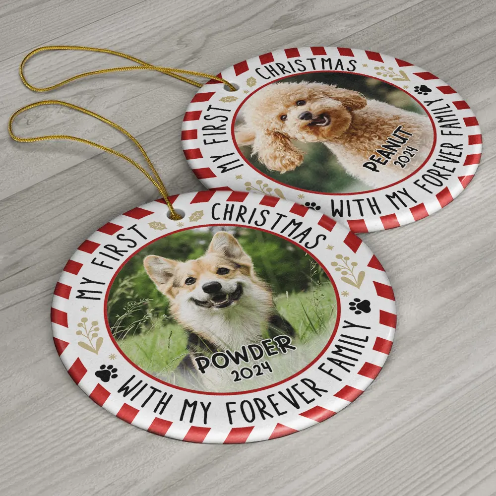 Custom Photo Red Light First Christmas - Personalized Circle Ceramic Ornament - Image 6