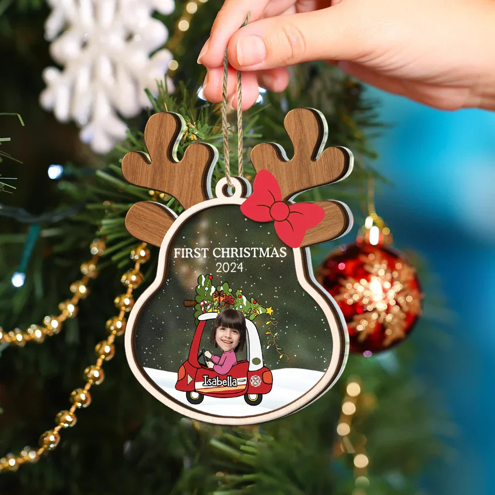 Custom Photo Reindeer Baby First Christmas - Personalized 2-Layered Mix Ornament - Image 5