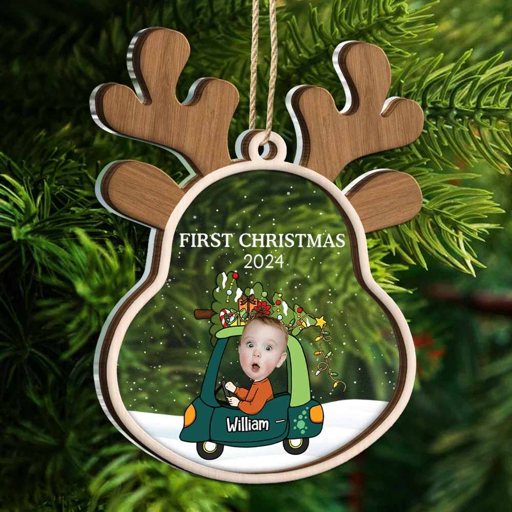 Custom Photo Reindeer Baby First Christmas - Personalized 2-Layered Mix Ornament - Image 6