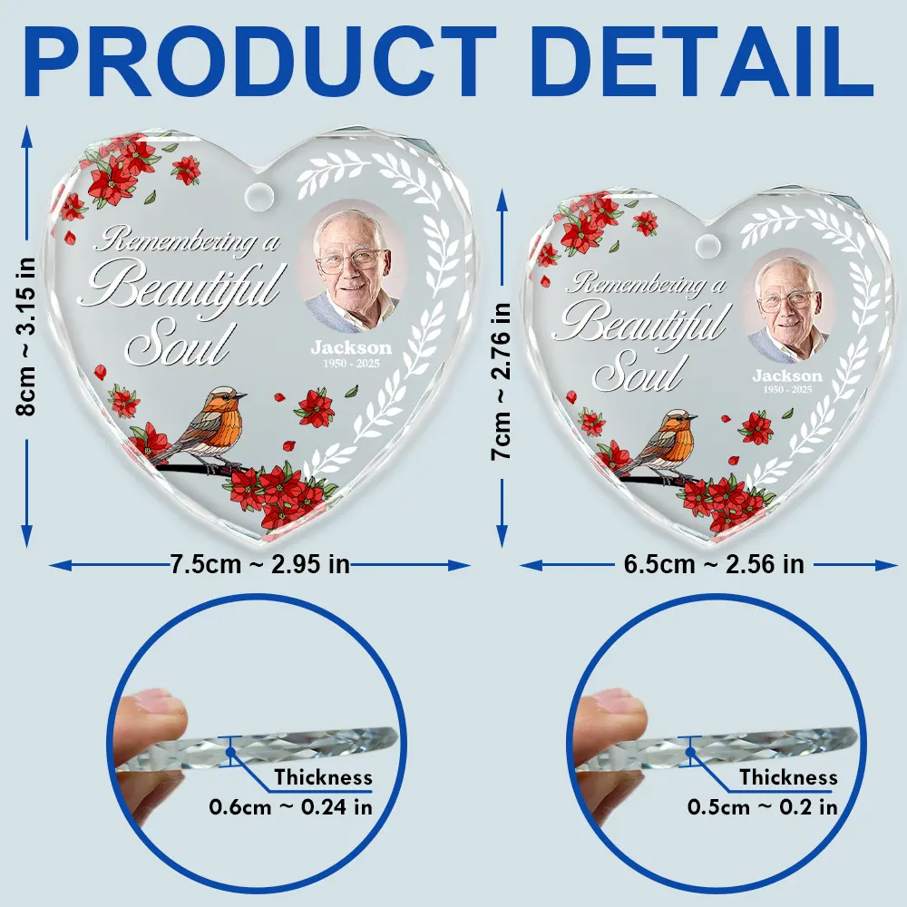 Custom Photo Remembering A Beautiful Soul - Personalized Heart Shaped Glass Ornament - Image 5