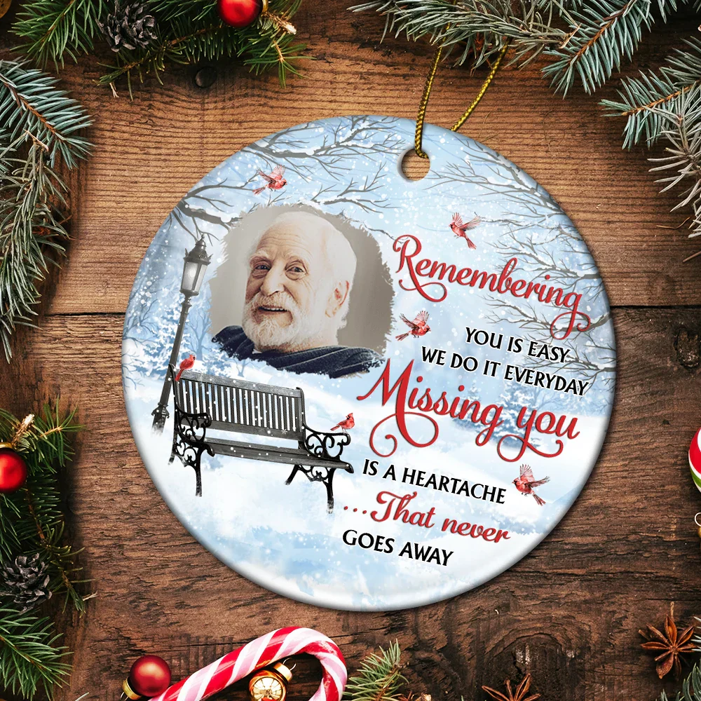 Custom Photo Remembering You Is Easy Memorial - Personalized Circle Ceramic Ornament - Image 5