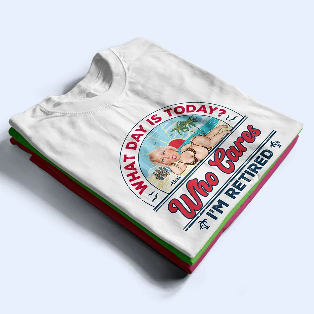 Custom Photo Retro Beach Who Cares I'm Retired - Personalized T Shirt - Image 3