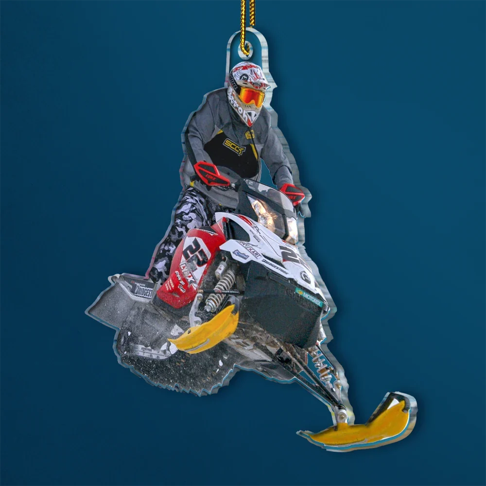 Custom Photo Riding Snowmobile - Personalized Acrylic Photo Ornament - Image 3