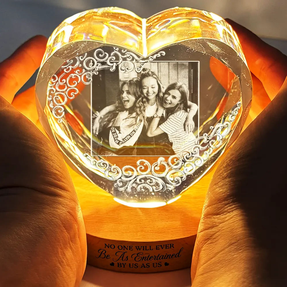 Custom Photo Right In The Throat Bestie - Personalized Crystal Heart Shaped Lamp - Image 4