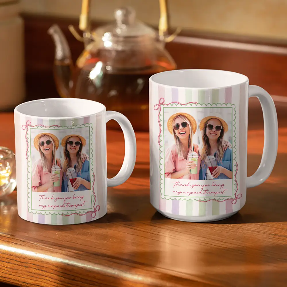 Custom Photo Right In The Throat Besties Stripe Style - Personalized White Edge-to-Edge Mug - Image 3