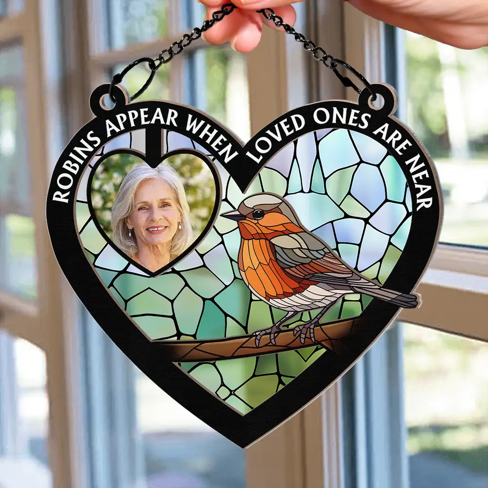 Custom Photo Robins Appear When Loved Ones Are Near - Personalized Window Hanging Suncatcher Ornament - Image 2