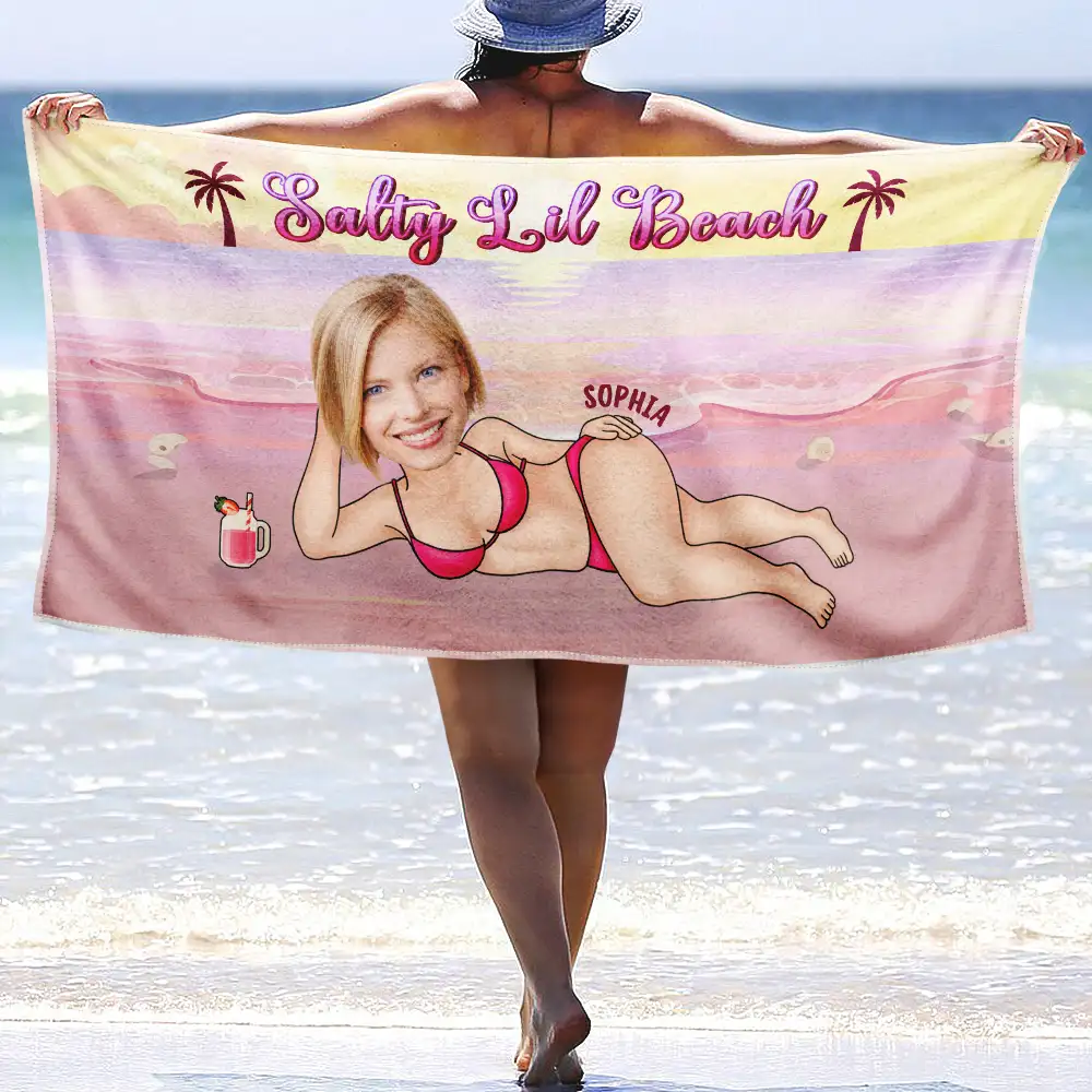 Custom Photo Salty Lil Beach - Personalized Beach Towel - Image 3