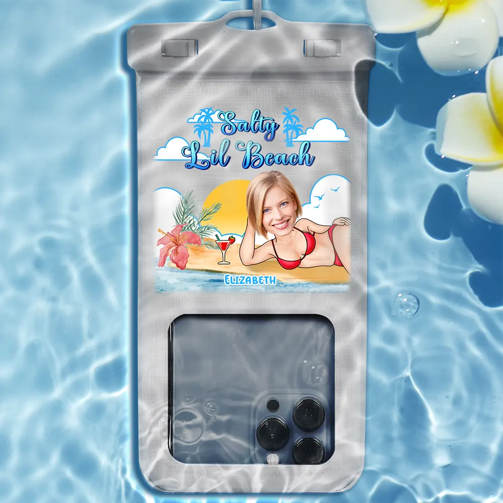 Custom Photo Salty Lil Beach - Personalized Waterproof Phone Pouch - Image 3