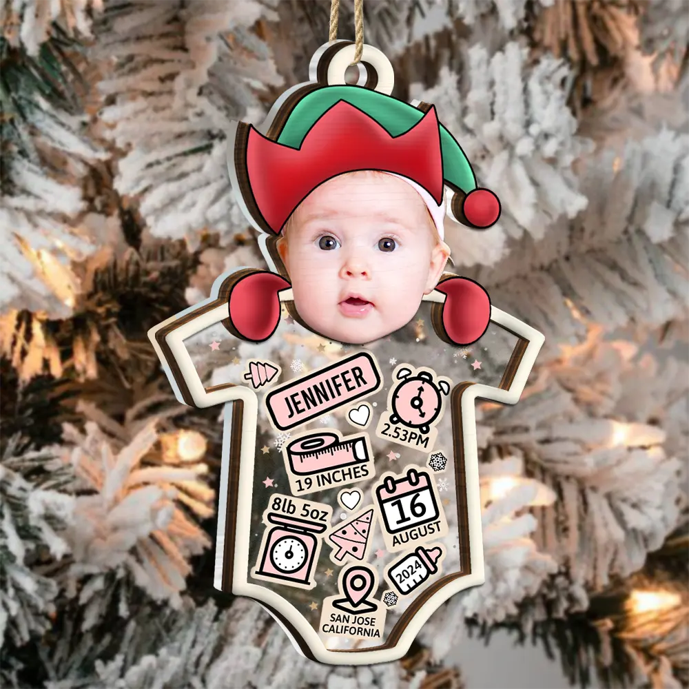 Custom Photo Santa Baby First Christmas - Personalized 2-Layered Mix Ornament - Image 4