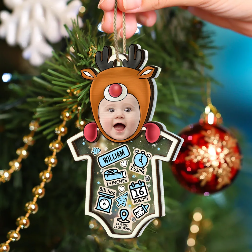 Custom Photo Santa Baby First Christmas - Personalized 2-Layered Mix Ornament - Image 5