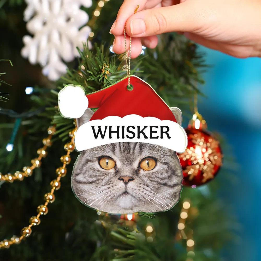 Custom Photo Santa Hat Dog Cat Pet Face - Personalized Custom Shaped Acrylic Ornament - Image 5