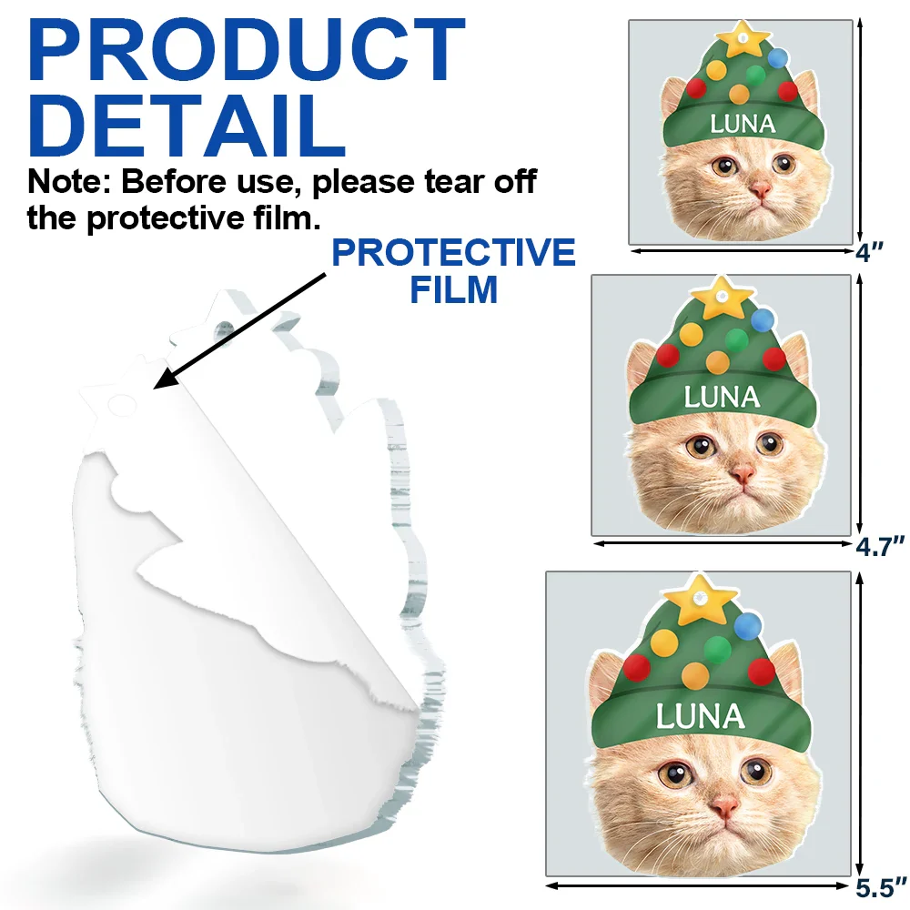 Custom Photo Santa Hat Dog Cat Pet Face - Personalized Custom Shaped Acrylic Ornament - Image 7
