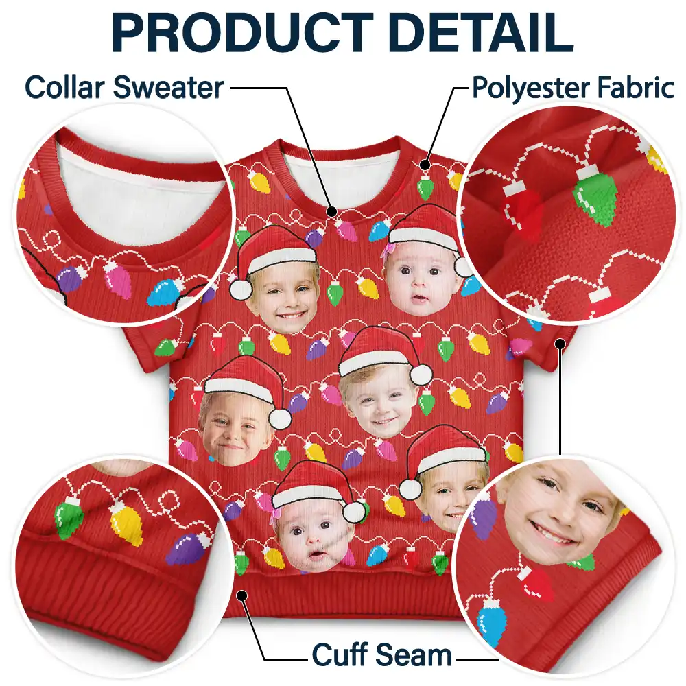 Custom Photo Santa Hat Funny Family Face - Personalized Short Sleeve Sweater - Image 7